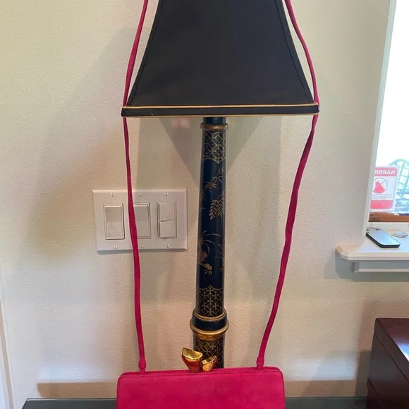 DONNA KAREN VINTAGE NWOT PINK SUEDE CROSSBODY/CLUTCH - Picture 9 of 13